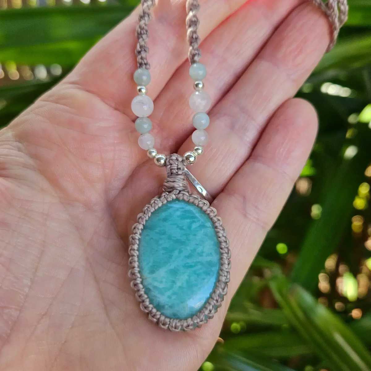 Amazonite Oval Pendant Necklace - Taupe - Soulful Stones