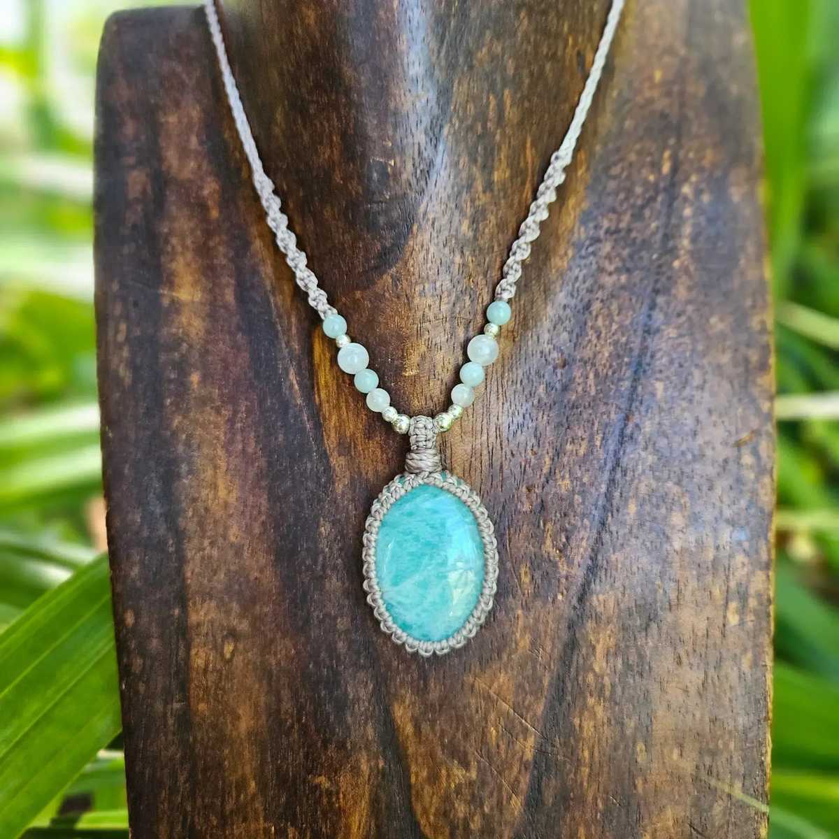 Amazonite Oval Pendant Necklace - Taupe - Soulful Stones