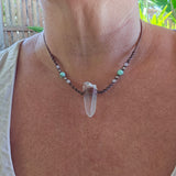 Lemurian Quartz Point Necklace - Rose Quartz & Chrysoprase