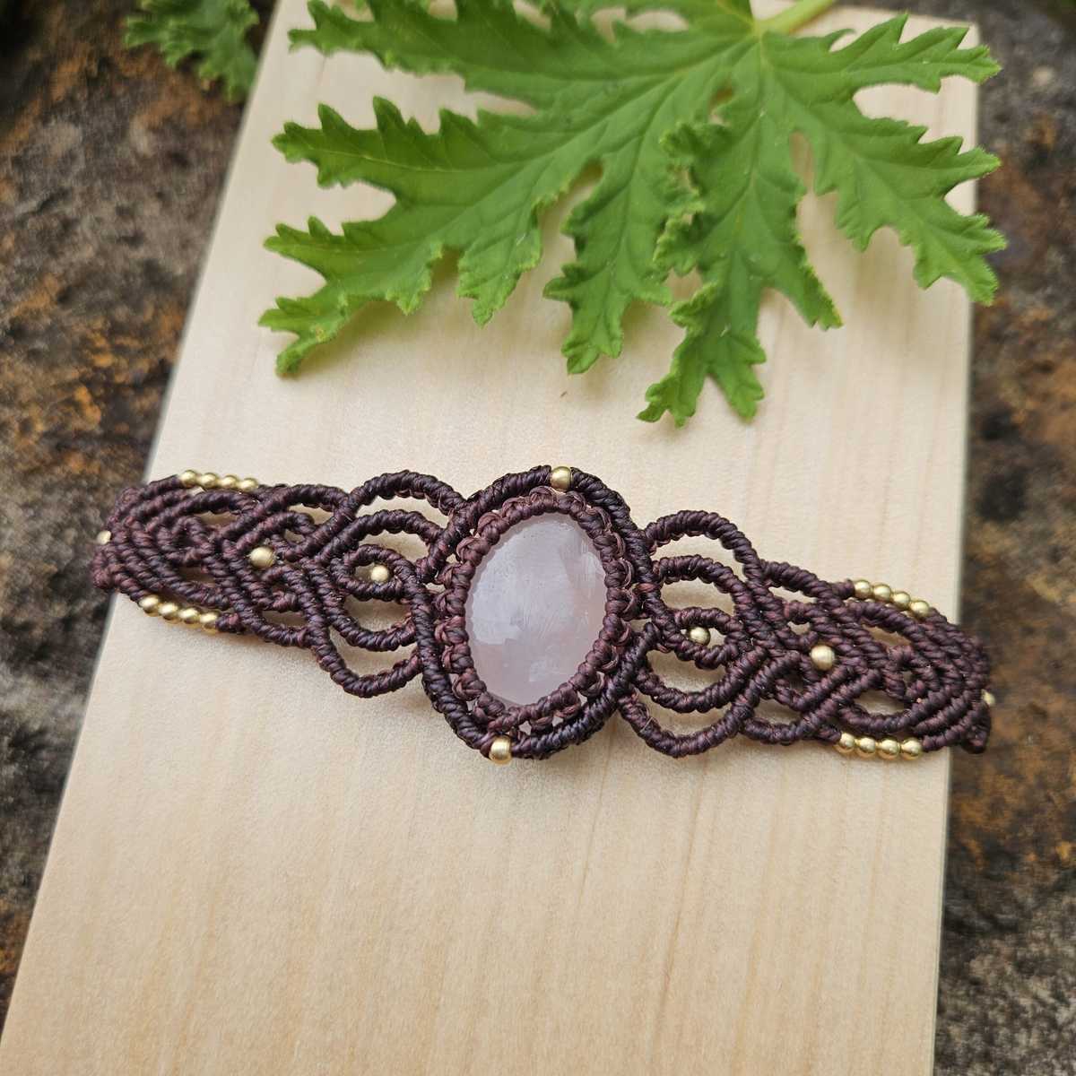 Rose Quartz Cuff Bracelet - Dark Brown image 2