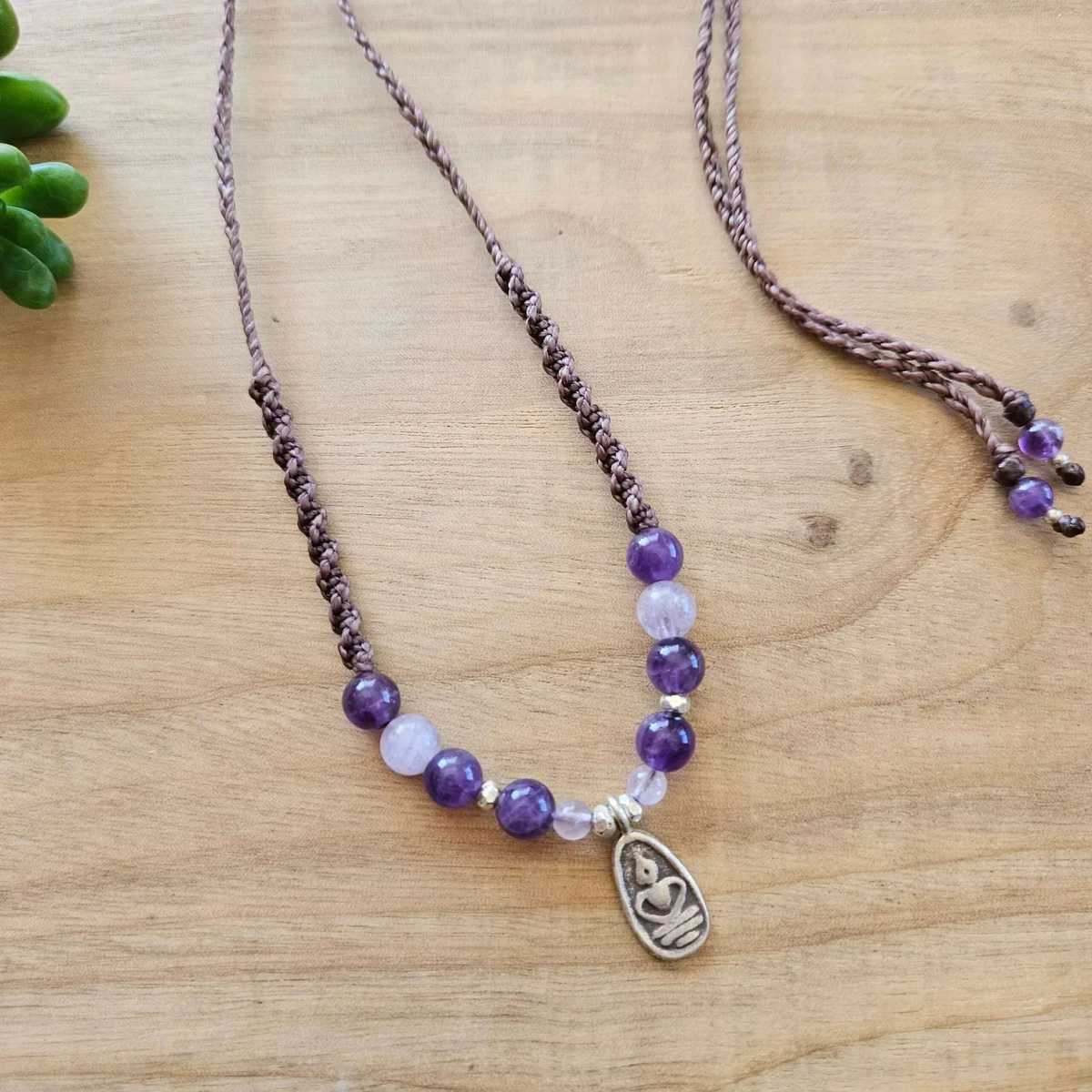 Amethyst Buddha Macrame Necklace - Soulful Stones
