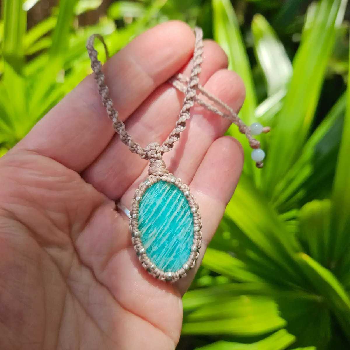 Amazonite Oval Pendant Necklace - Silver & Taupe - Soulful Stones