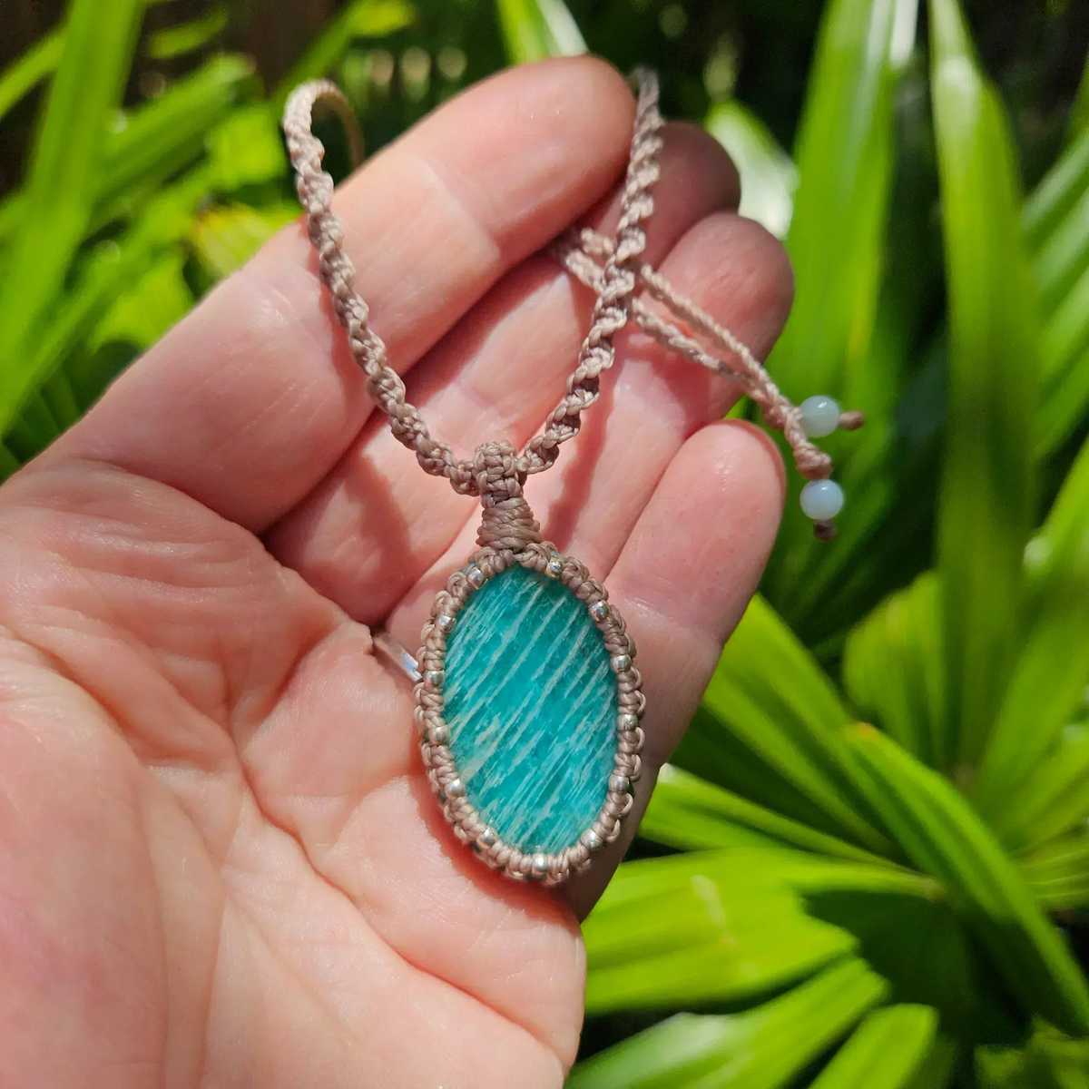 Amazonite Oval Pendant Necklace - Silver & Taupe - Soulful Stones