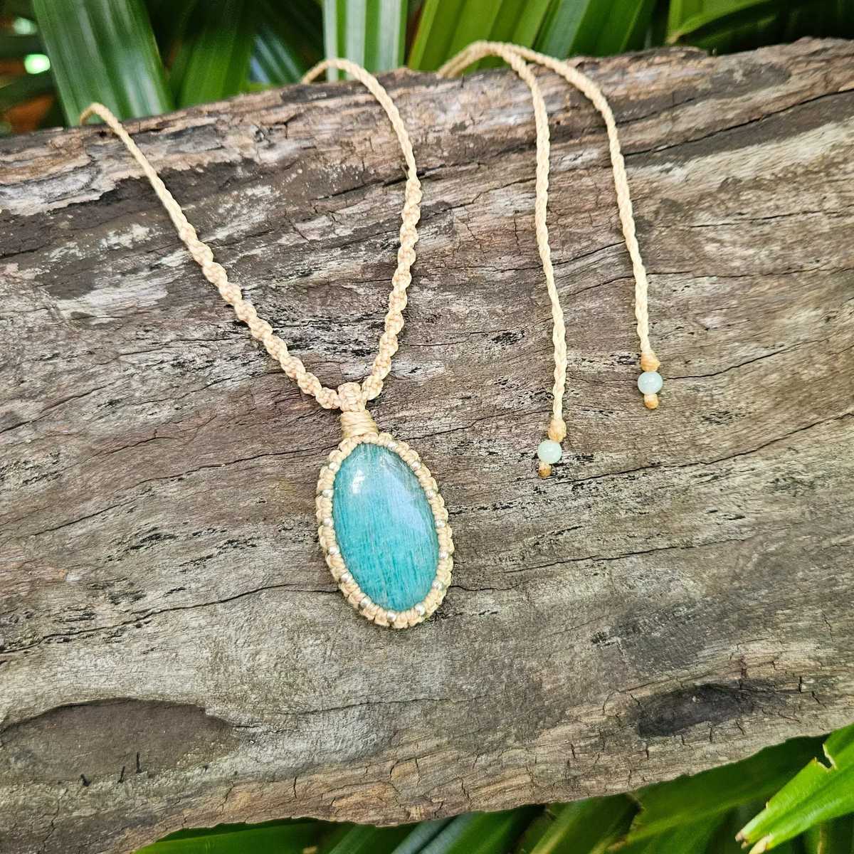 Amazonite Oval Pendant Necklace - Silver & Cream - Soulful Stones