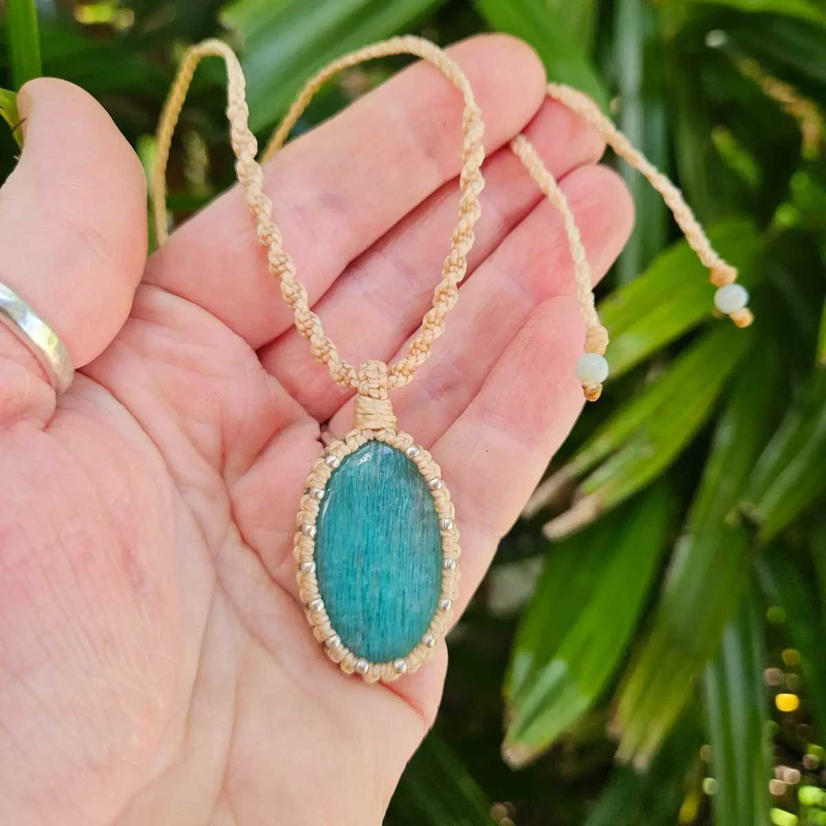 Amazonite Oval Pendant Necklace - Silver & Cream - Soulful Stones