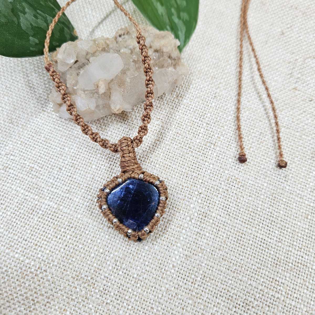 Sodalite Teardrop Pendant Necklace - Tan