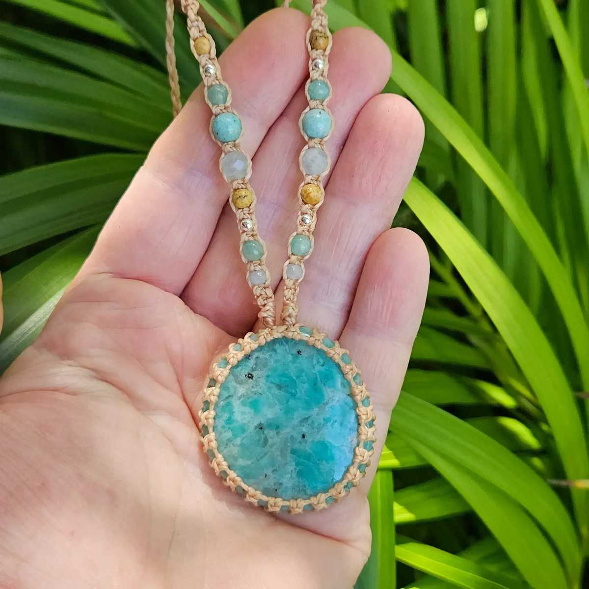 Amazonite Macrame Necklace - Sand - Soulful Stones