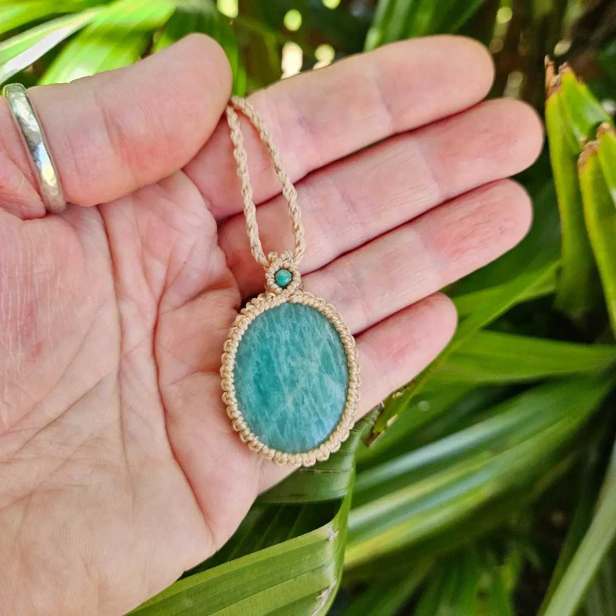 Amazonite Oval Pendant Necklace - Cream - Soulful Stones