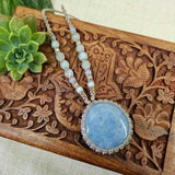 Blue Calcite Macrame Necklace - Taupe - Soulful Stones