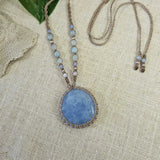 Blue Calcite Macrame Necklace - Taupe - Soulful Stones