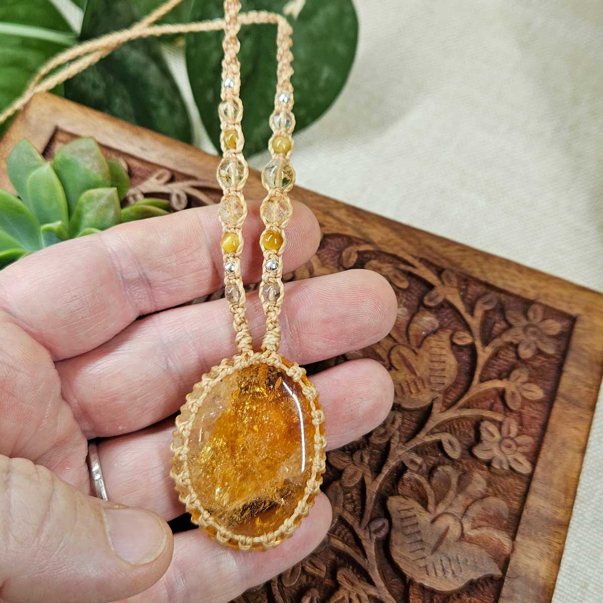 Citrine Macrame Necklace - Sand