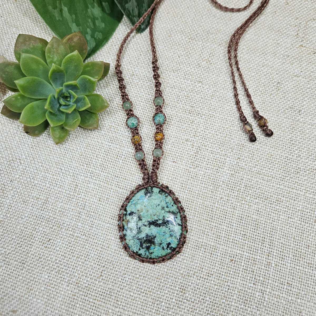 African Turquoise Macrame Necklace - Coffee - Soulful Stones