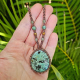 African Turquoise Macrame Necklace - Coffee - Soulful Stones