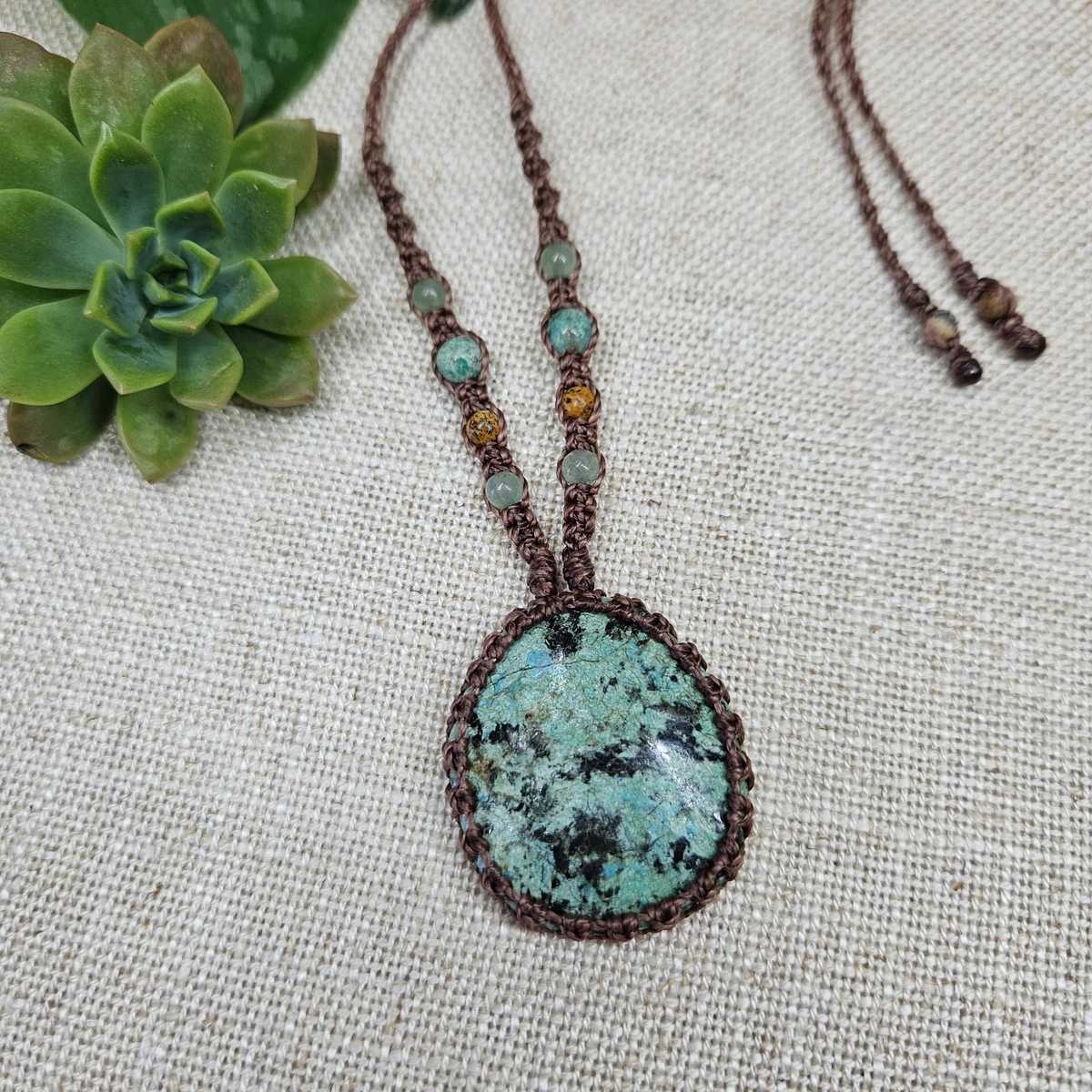 African Turquoise Macrame Necklace - Coffee - Soulful Stones