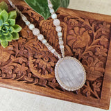 Pink Calcite Macrame Necklace - Taupe