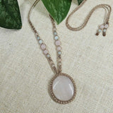 Pink Calcite Macrame Necklace - Taupe