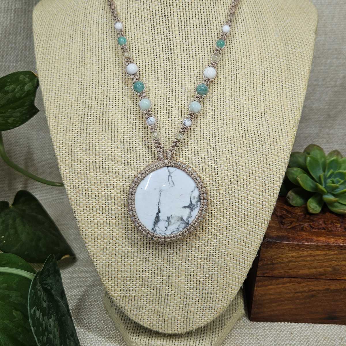 Howlite Macrame Necklace - Taupe