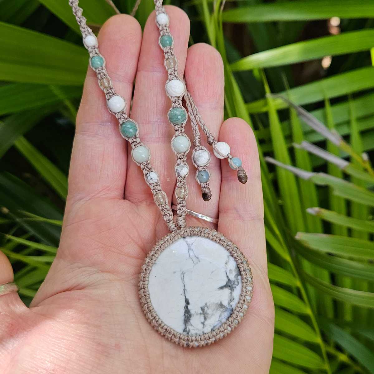 Howlite Macrame Necklace - Taupe