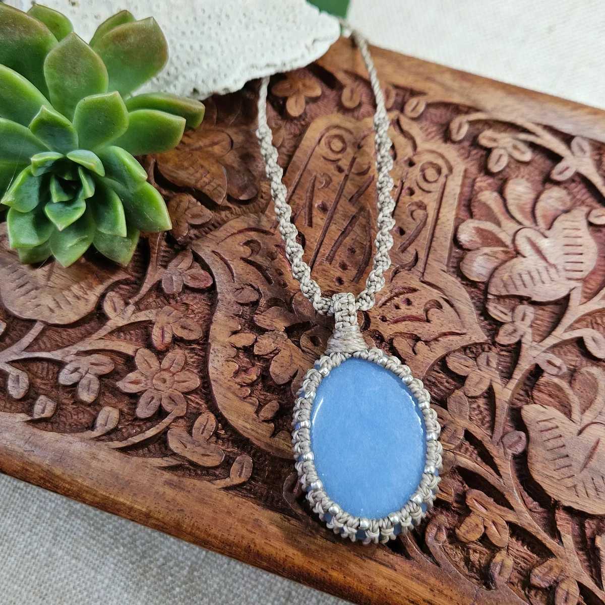 Angelite Pendant Necklace - Taupe - Soulful Stones