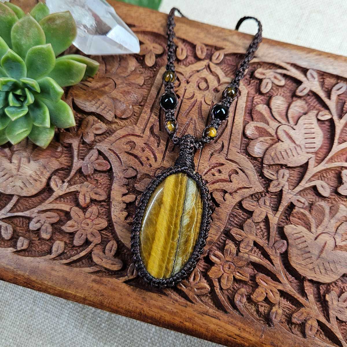 Tiger Eye Pendant Necklace - Chocolate