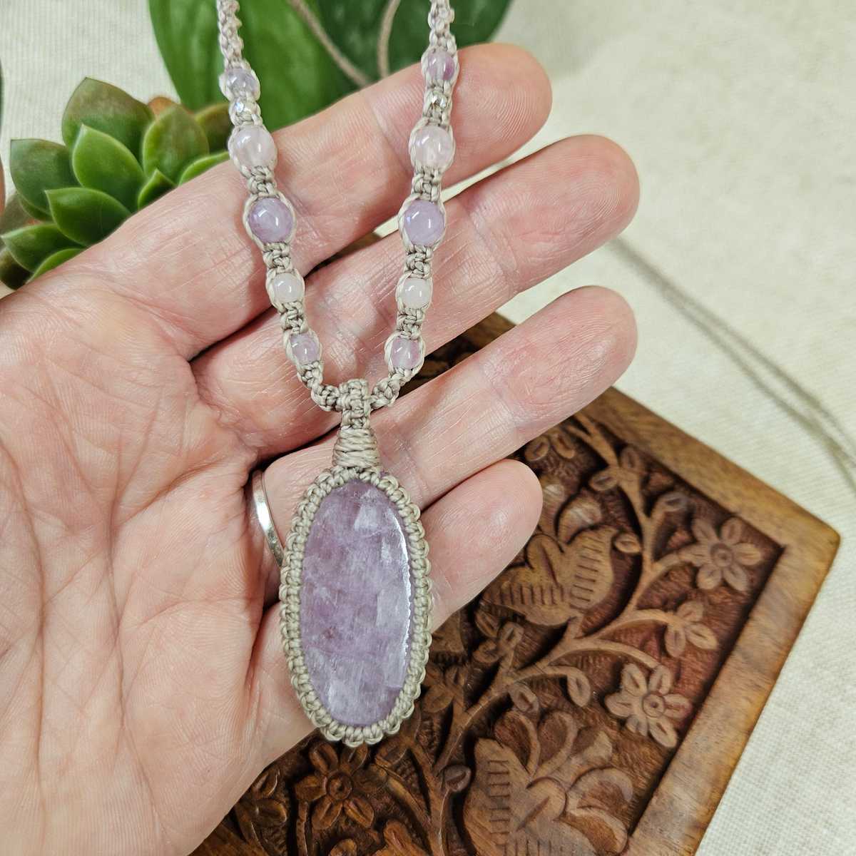 Kunzite Pendant Necklace - Taupe