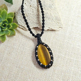 Tiger Eye Pendant Necklace - Black & Silver