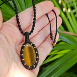 Tiger Eye Pendant Necklace - Black & Silver