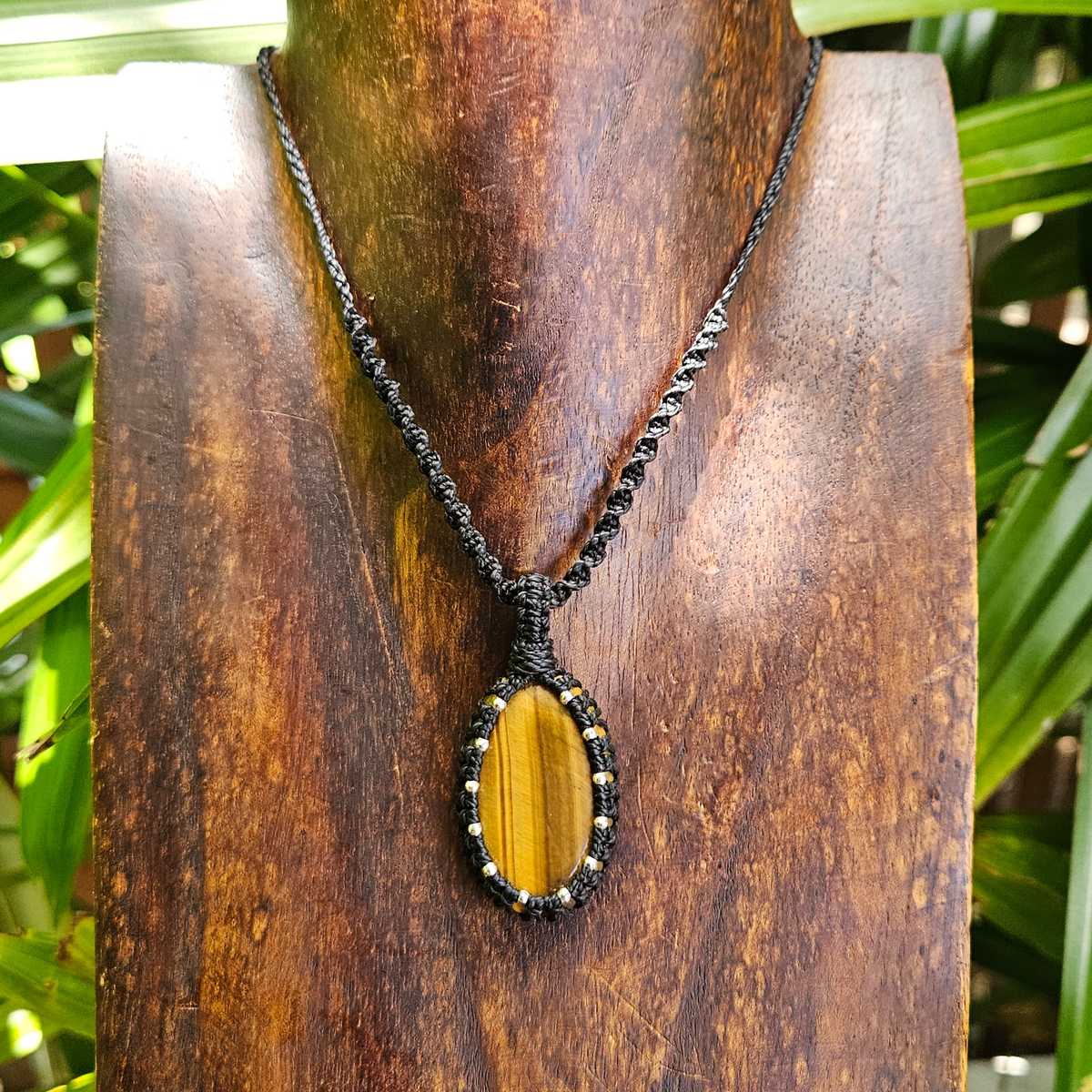 Tiger Eye Pendant Necklace - Black & Silver