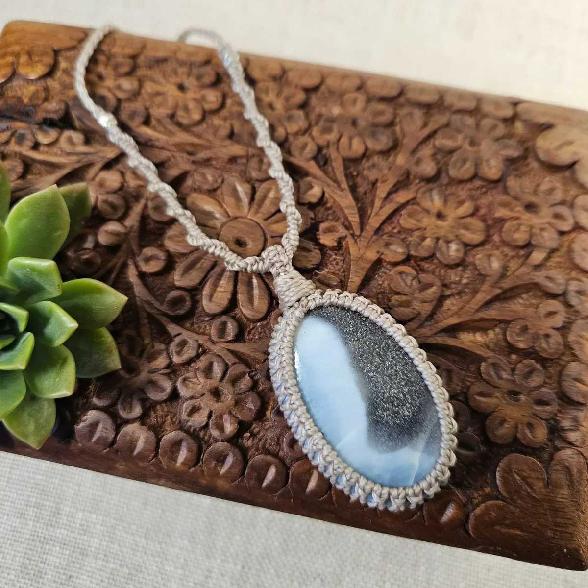 Blue Opal Pendant Necklace - Taupe - Soulful Stones