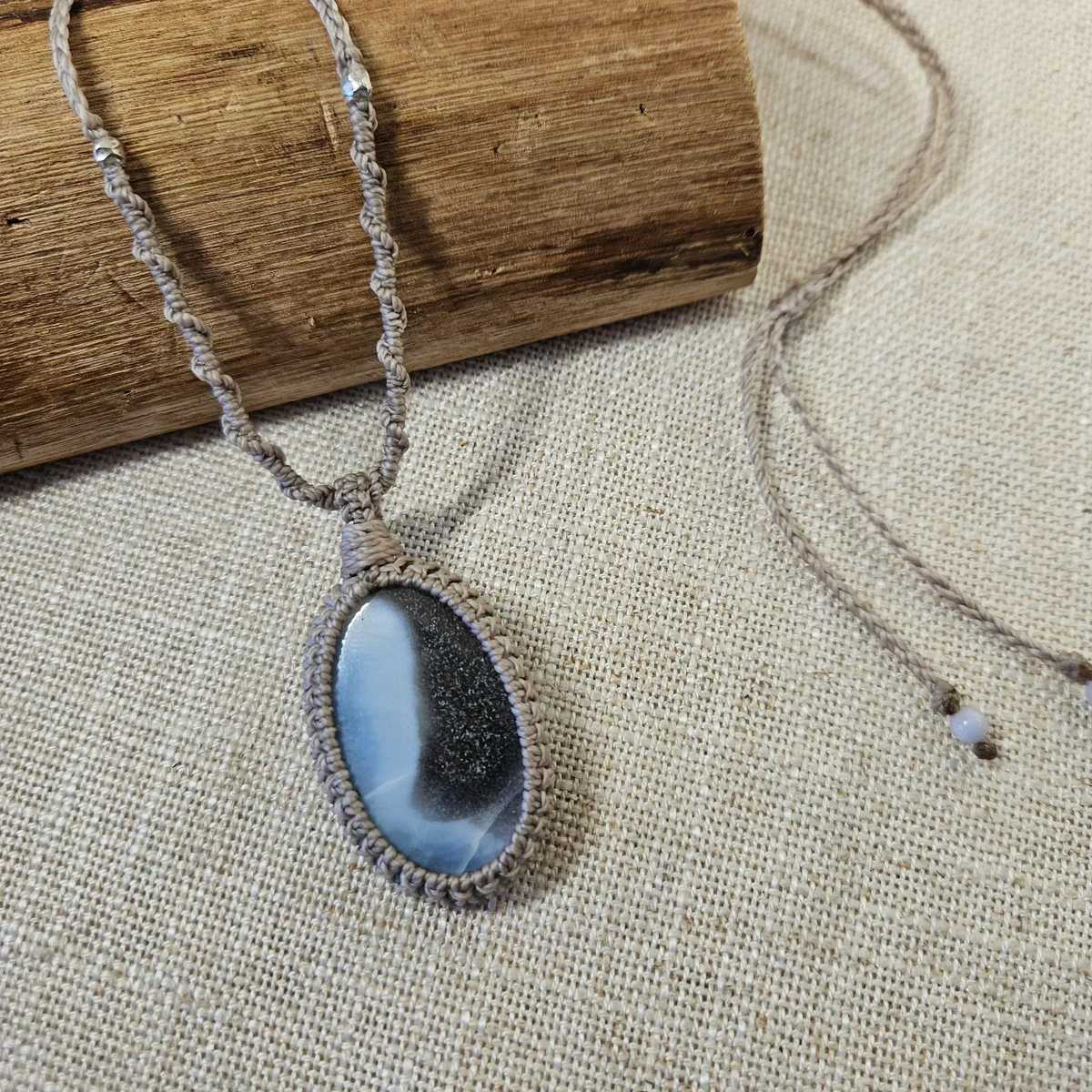 Blue Opal Pendant Necklace - Taupe - Soulful Stones