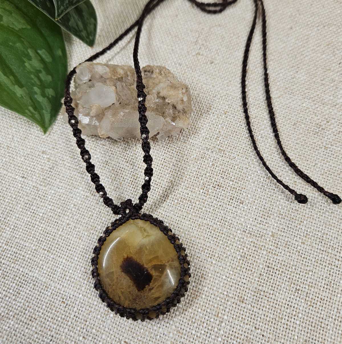 Septarian Macrame Necklace - Chocolate & Silver