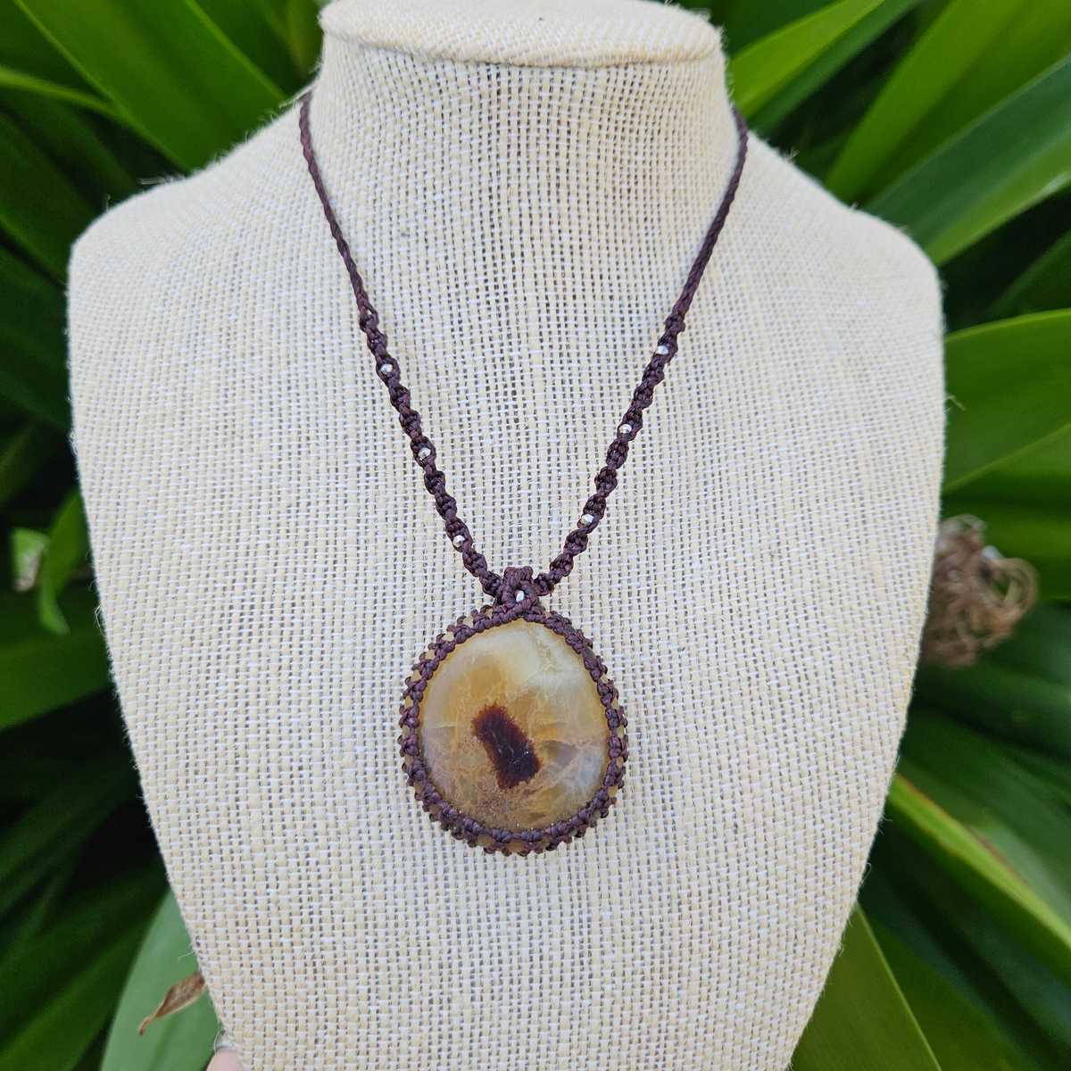 Septarian Macrame Necklace - Chocolate & Silver