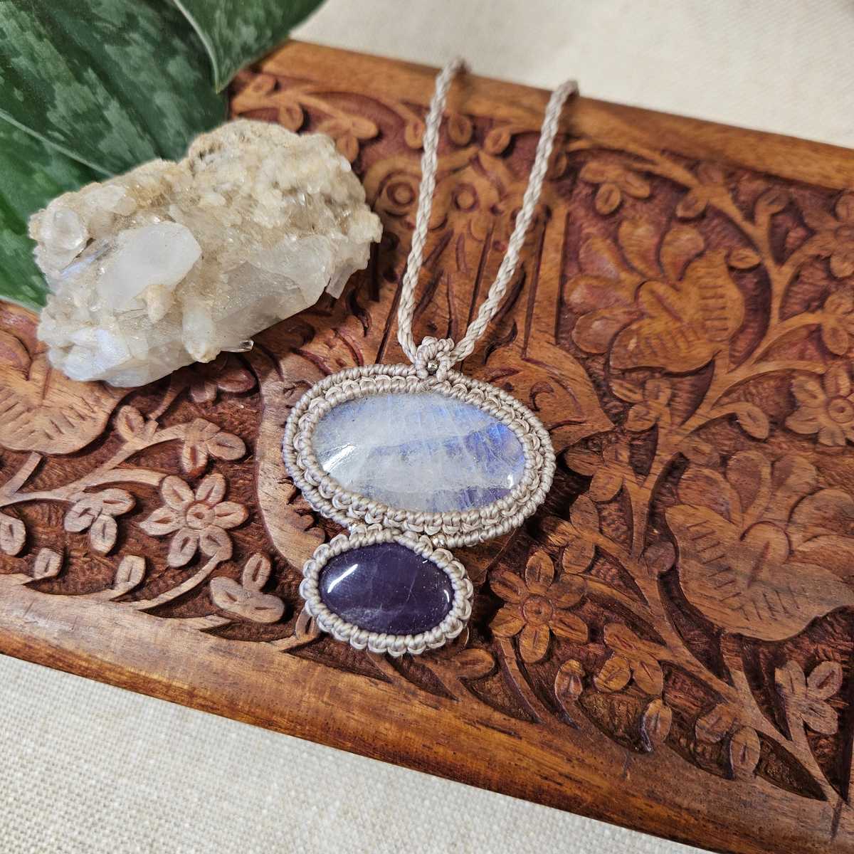 Harmony Collection Wrap Necklace - Moonstone & Amethyst