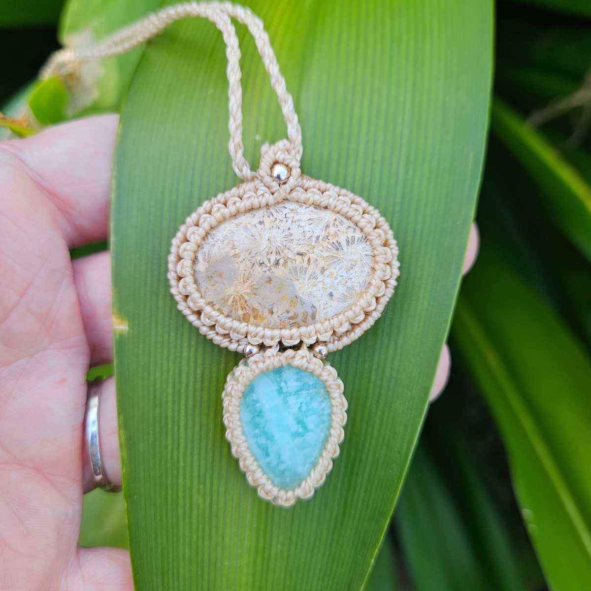 Harmony Collection Wrap Necklace - Fossil Coral & Amazonite