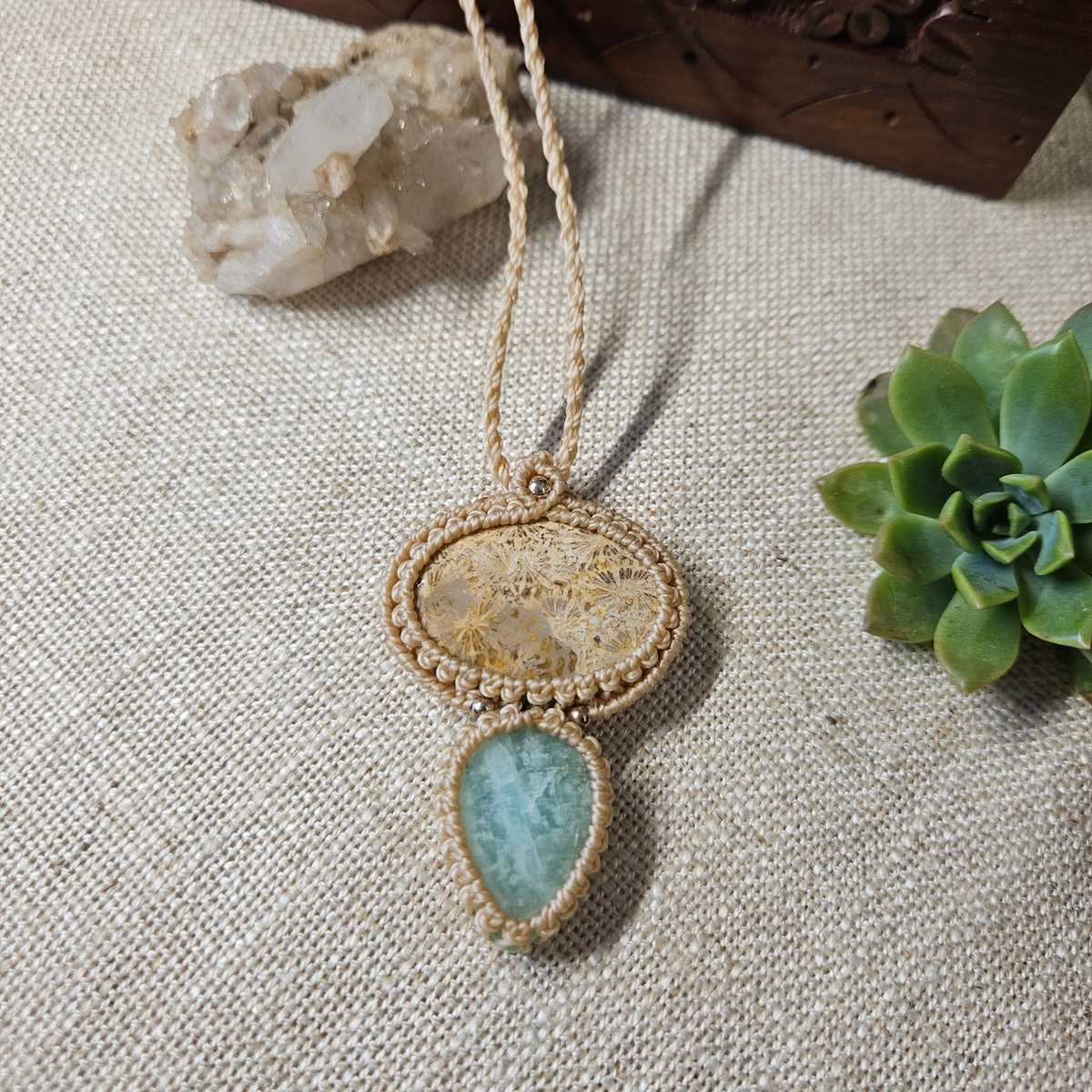 Harmony Collection Wrap Necklace - Fossil Coral & Amazonite