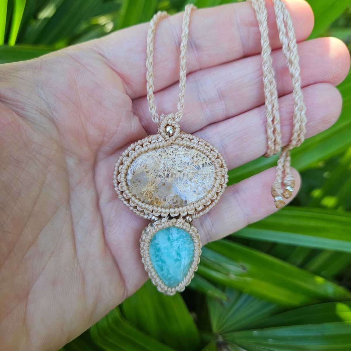 Harmony Collection Wrap Necklace - Fossil Coral & Amazonite