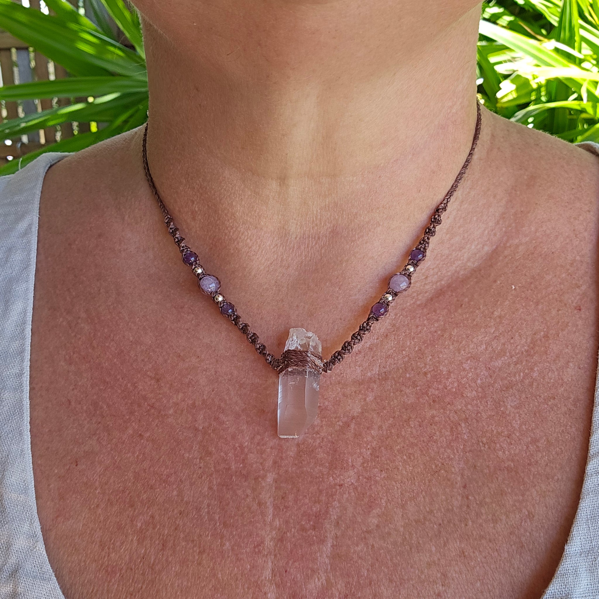 Lemurian Quartz Point Necklace - Amethyst