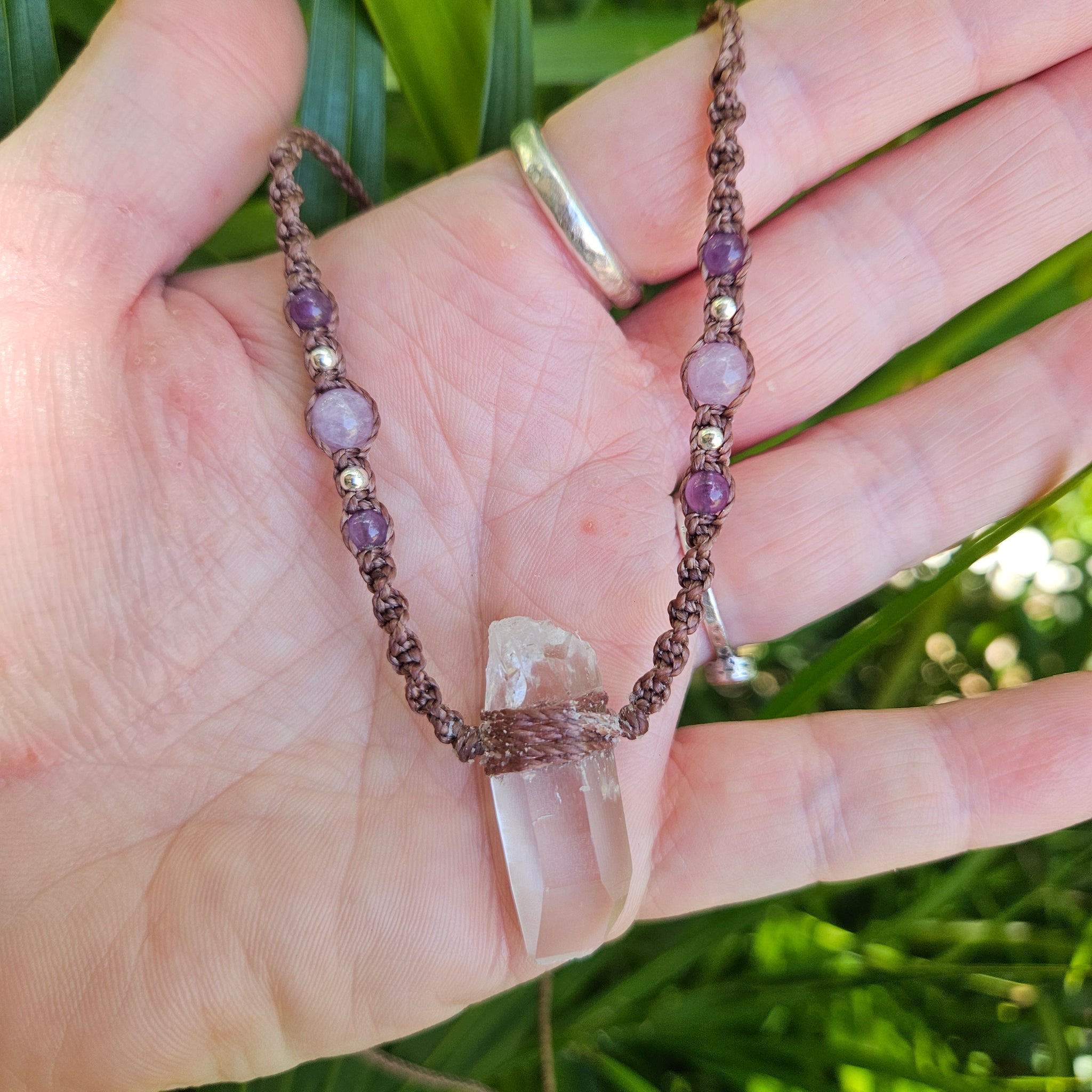 Lemurian Quartz Point Necklace - Amethyst