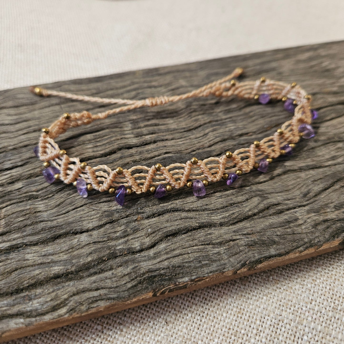 Boho Macrame Anklet - Amethyst