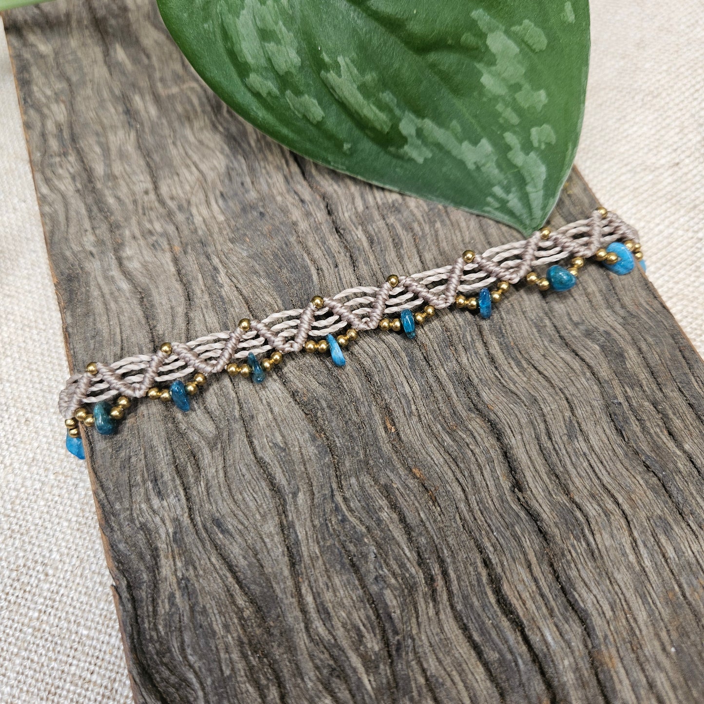 Boho Macrame Anklet - Apatite