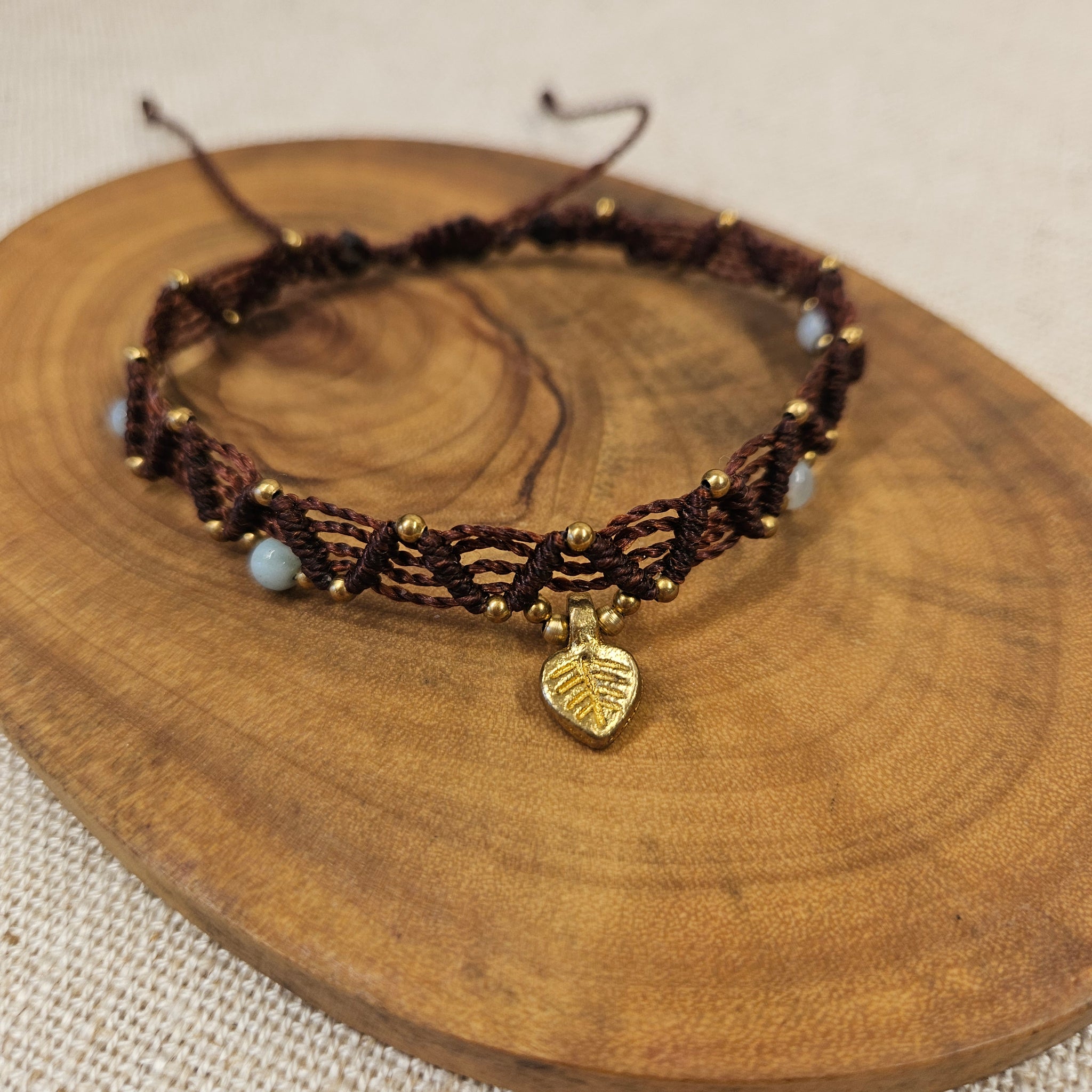 Boho Macrame Anklet - Leaf