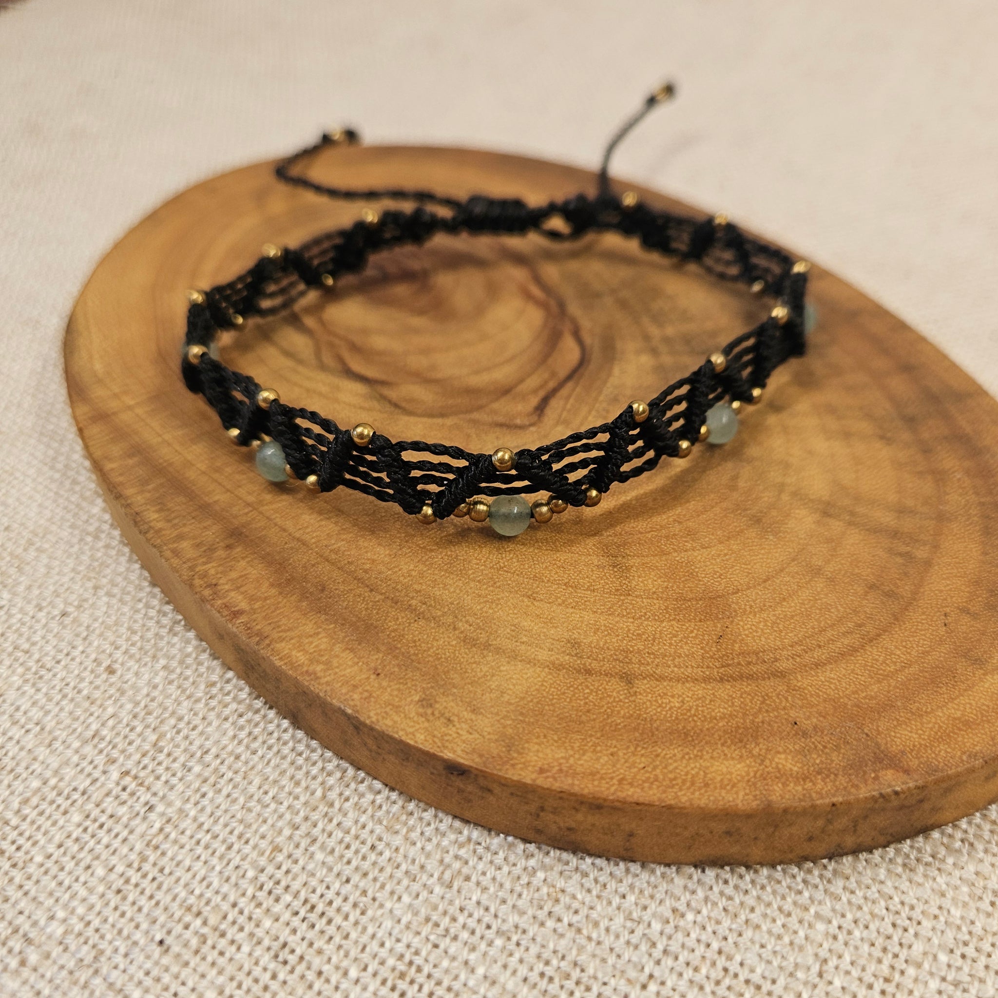 Boho Macrame Anklet - Green Aventurine