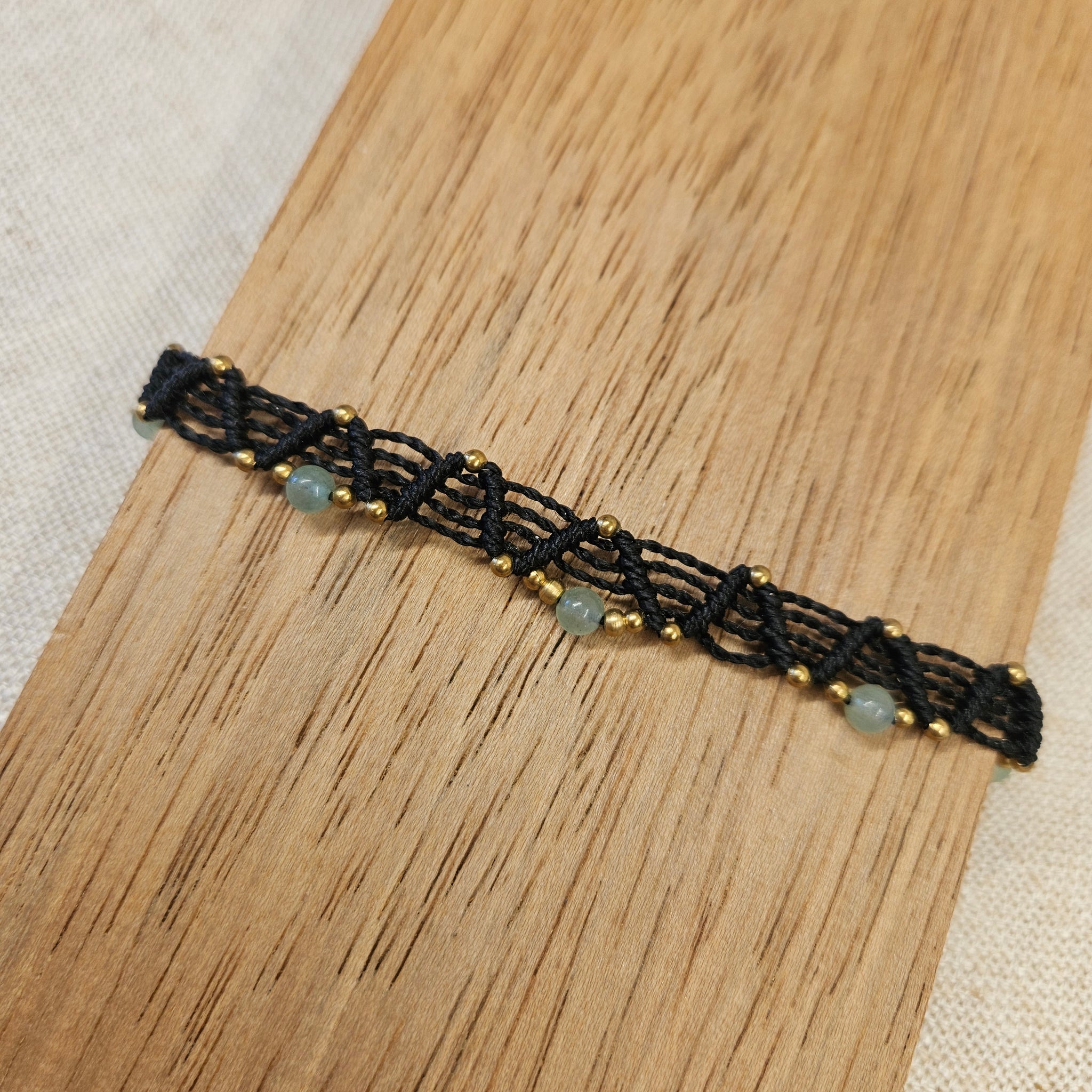 Boho Macrame Anklet - Green Aventurine