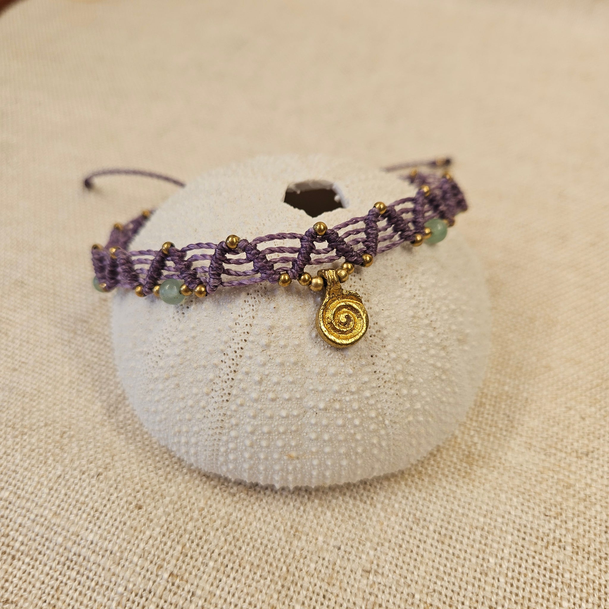 Boho Macrame Anklet - Spiral Green Aventurine
