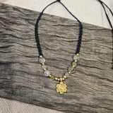 Brass Charm Macrame Necklace - Citrine & Flower