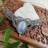 Moonstone Woven Choker Necklace - Silver drop