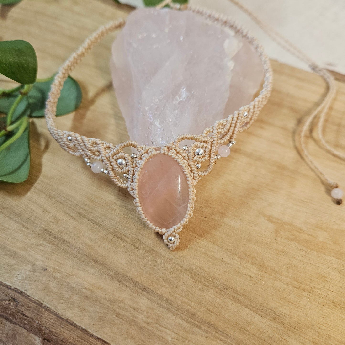 Rose Quartz Woven Choker Necklace