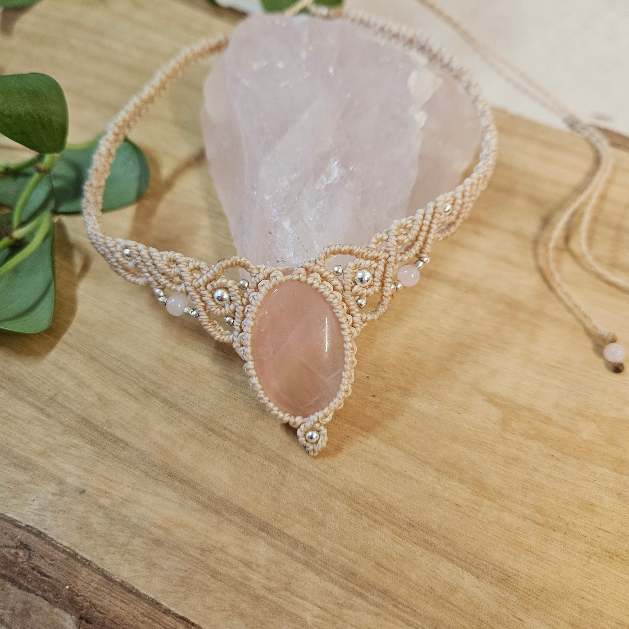 Rose Quartz Woven Choker Necklace