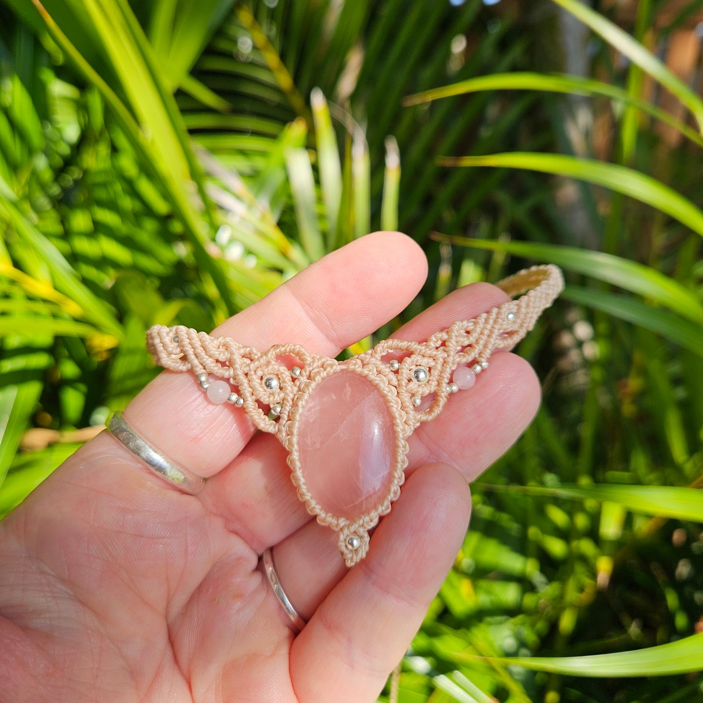 Rose Quartz Woven Choker Necklace