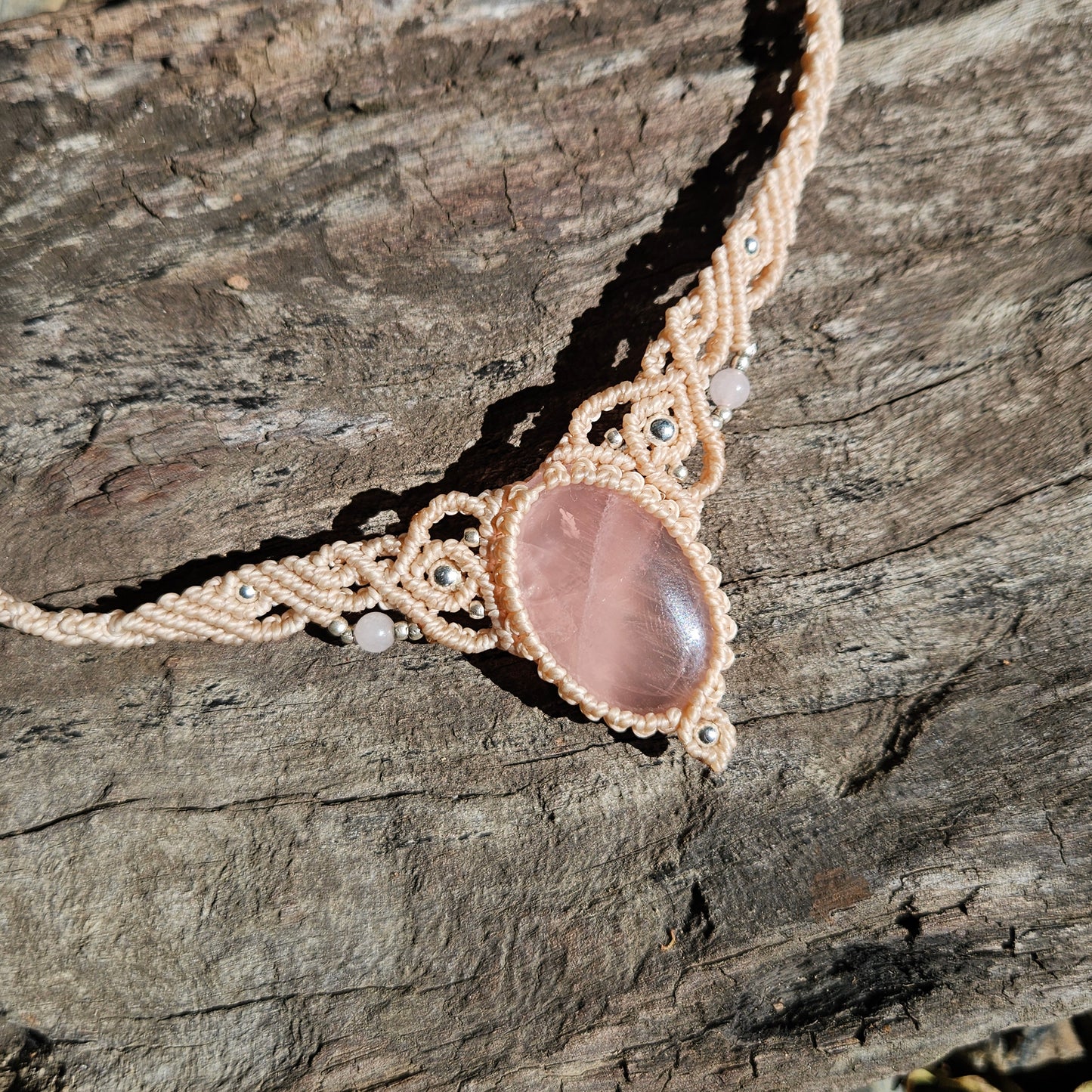 Rose Quartz Woven Choker Necklace